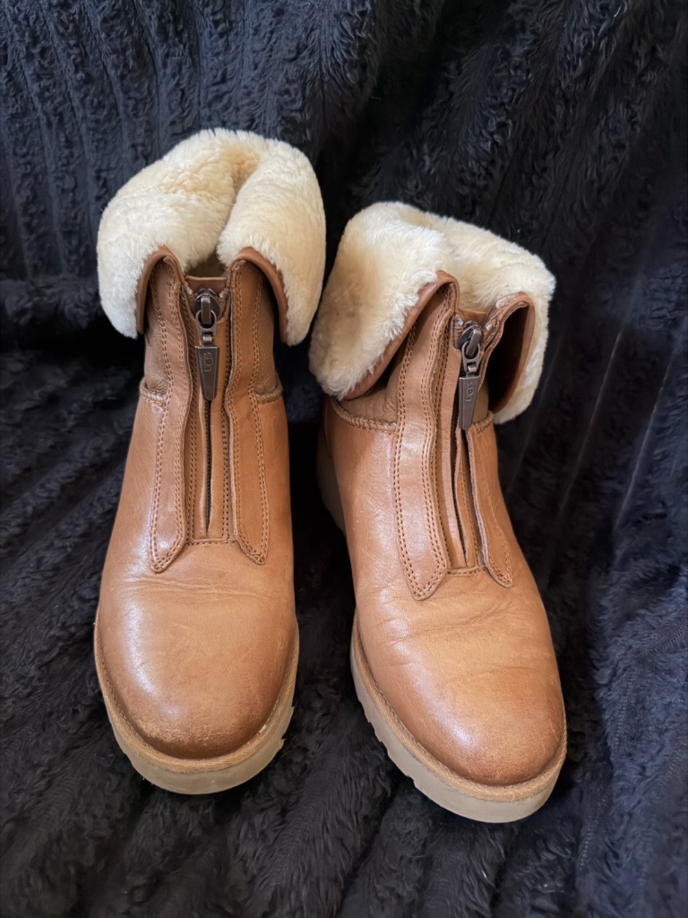 UGG Chestnut Leather Shearling-Lined Ankle Booties